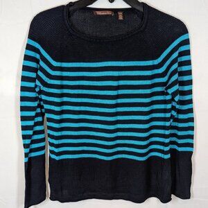 525 America Long Sleeve Crew Neck Striped Navy Rayon Knit Sweater, size S